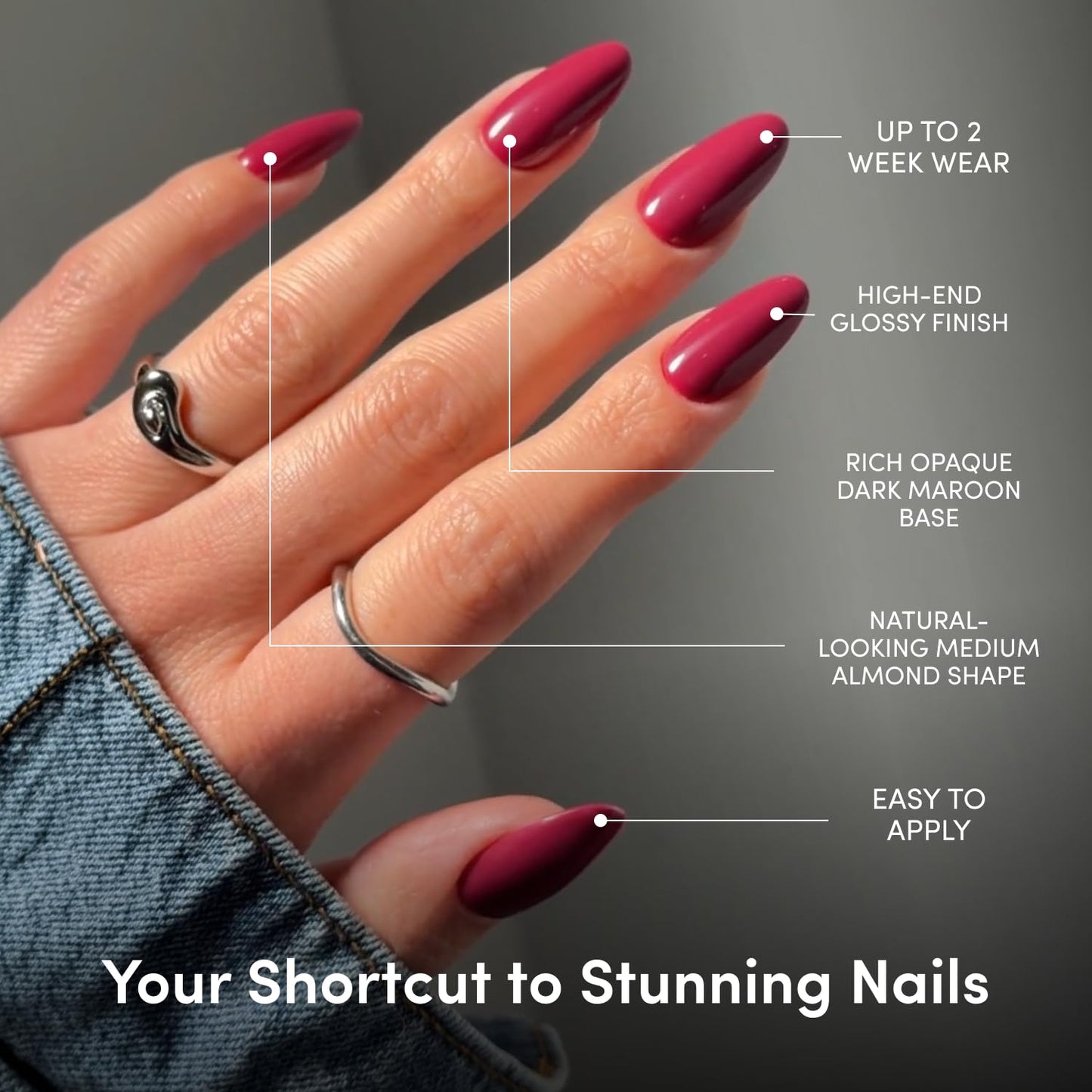 Glamnetic Berry Press On Nails - Medium Almond Fake Nails | 30 Pc Kit