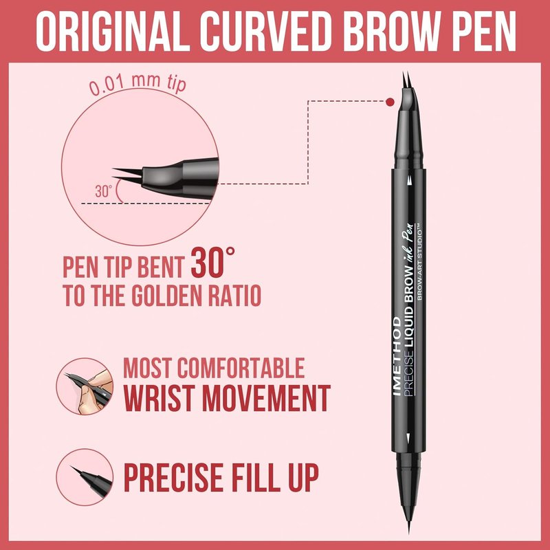 Curved Eyebrow Pen - 2-in-1 Microblading Eyebrow Pencil with Fork-Tip & Brush-Tip | Light Brown, Long-Lasting Finish