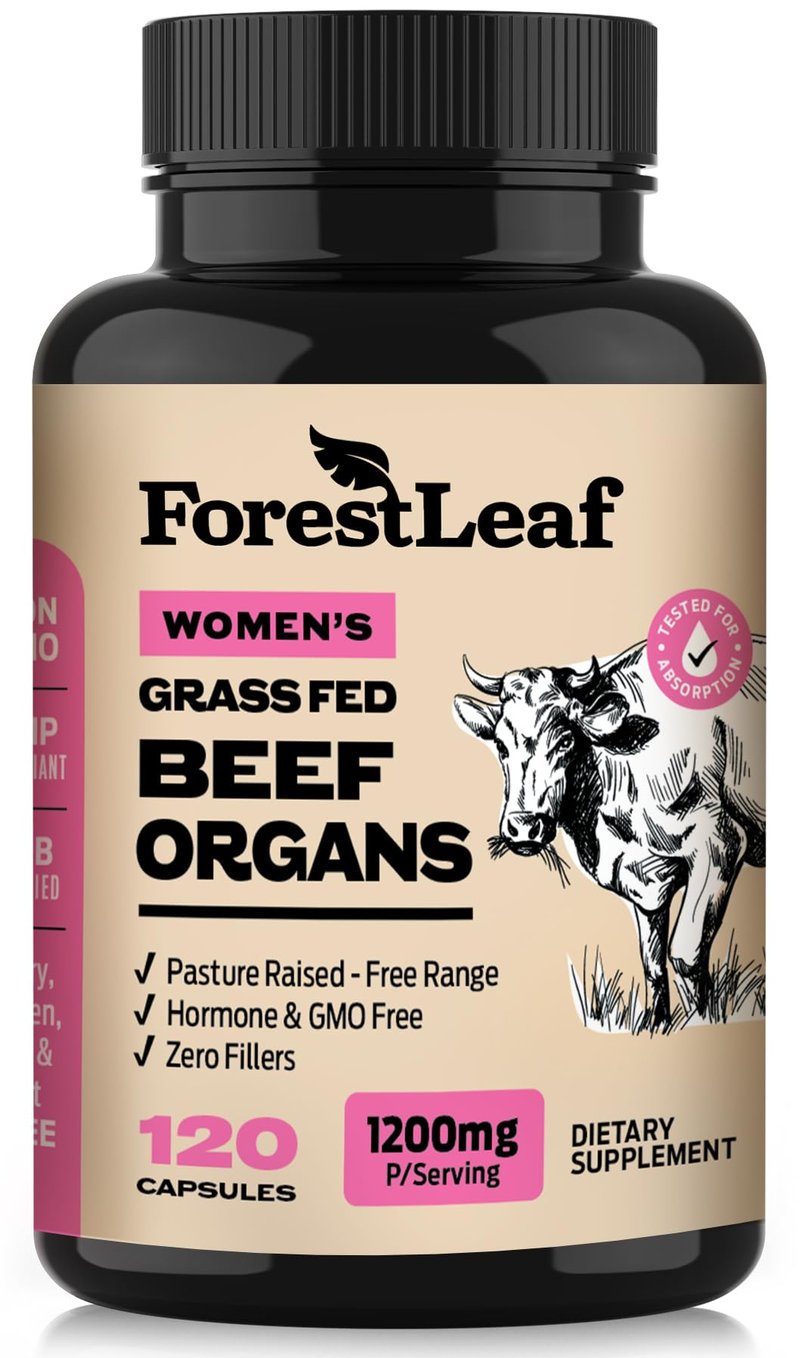 ForestLeaf Beef Organ Supplement for Women - Zero Fillers, Grass Fed Beef Organs Complex - 1200mg per Serving - Support Women's Energy & Overall Health - 120 Capsules