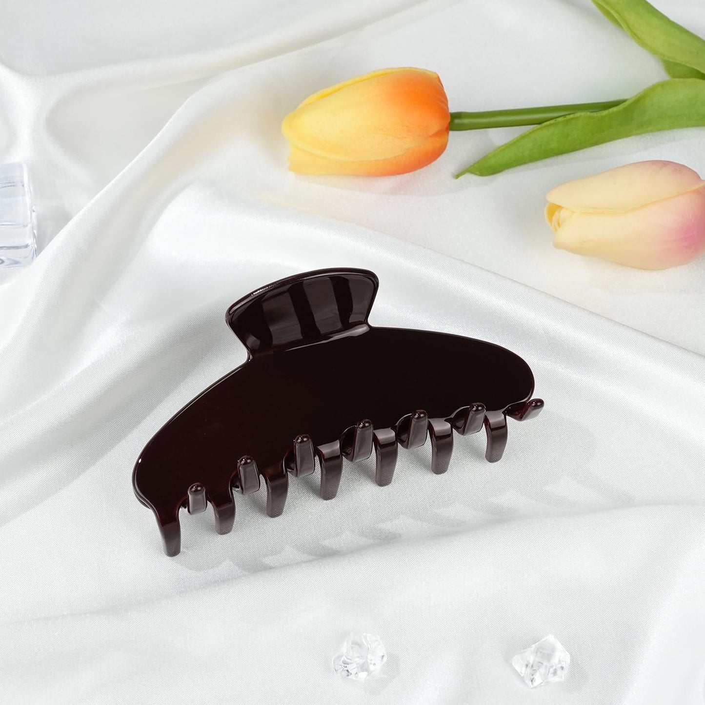 MAORULU Cute Claw Clip for Women – 4.3'' Large Acetate Hair Clips for Thick Thin Curly Long Hair, Durable Hair Clamps Non-slip Jaw Clip, Strong Hold, Stylish French Design (Chocolate)