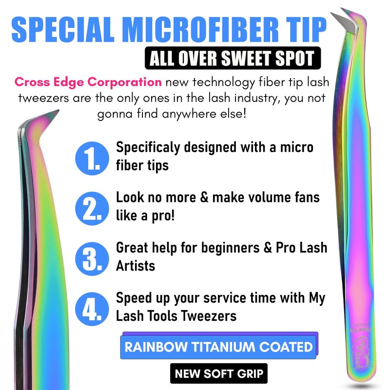 Fiber Tip Lash Tweezer for Mega Volume Eyelash Extensions – Precision Boot Tip, Professional Stainless Steel, Non Slip, Isolation Tool for Volume, Classic, and Mega Volume Fans (Rainbow)