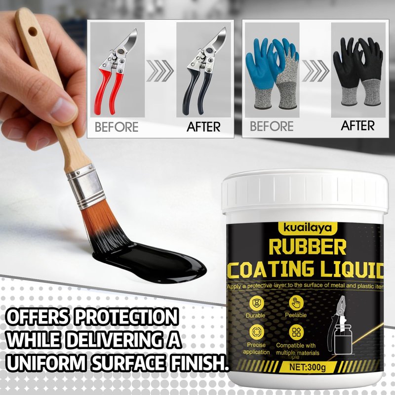 kuailaya Rubber Dip for Tools, Liquid Rubber Dip Tool Handle Dip Coating Effective Protection Slip Resistance Waterproof and Insulating Easy to Peel for Tool Protection Creative DIY, Black 300g