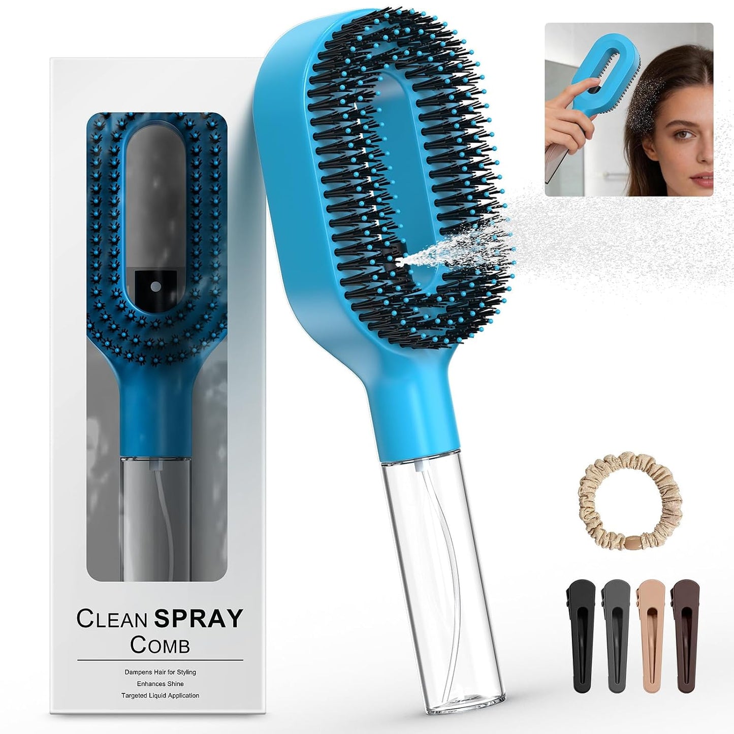 Portable Misting Hair Brush - 2-in-1 Wet & Dry Detangling Tool with Water Spray | Anti-Frizz, Suitable for All Hair Types (Pink)