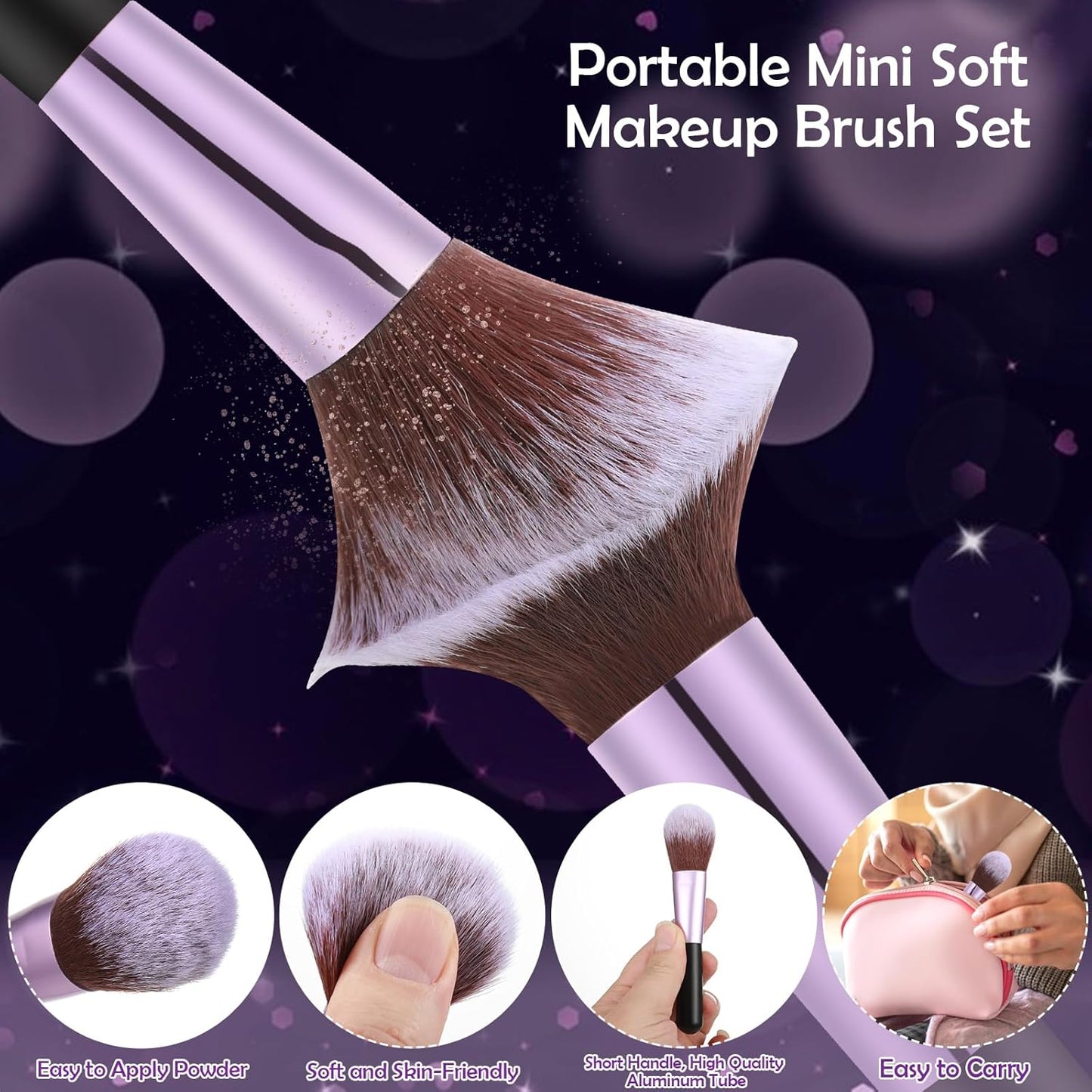 Travel Makeup Brush Set - 14 Pcs Portable Mini Brushes with Case | Includes 5 Pcs Makeup Sponges for Foundation & Eye Shadows - Black