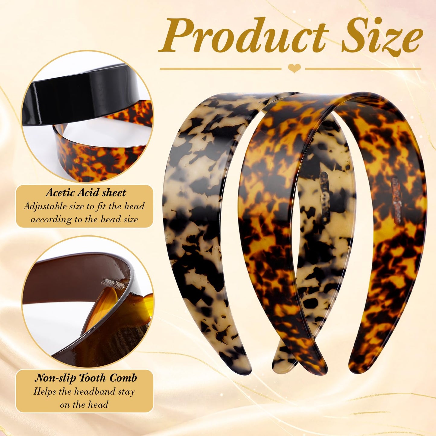 Rivvlive 6 Pcs Tortoise Shell Wide Headband Acetate Non Slip Hair Band for Women Fashion Retro Hair Accessories with Teeth Leopard Headband for Daily Party Makeup