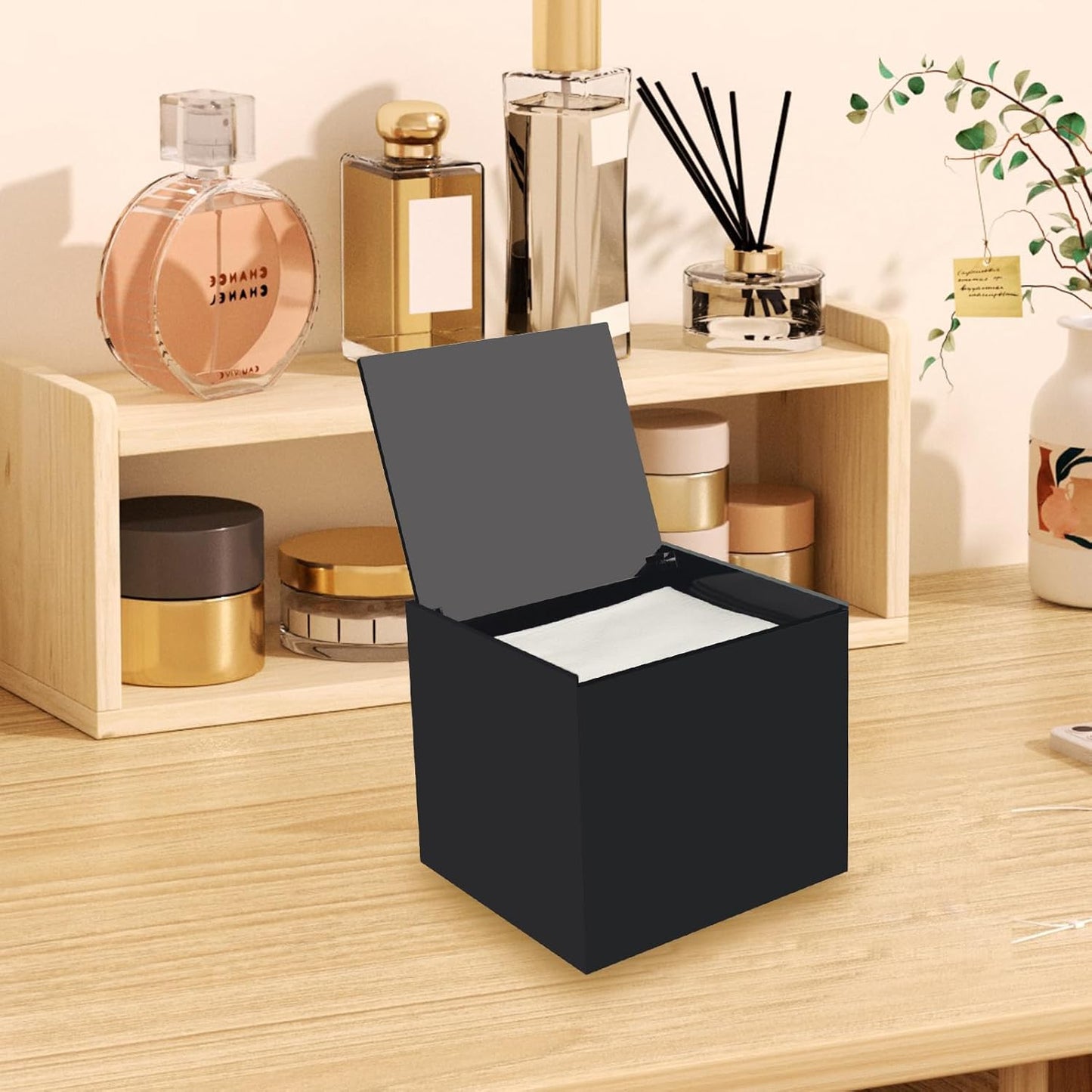Acrylic Disposable Face Towel Holder Storage Box - Black Design for Easy Organization