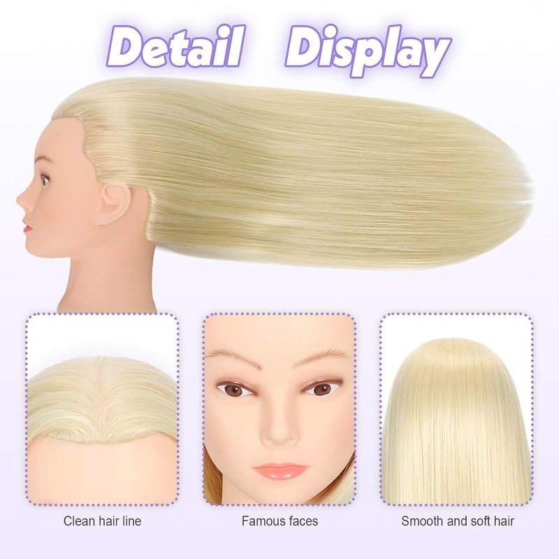 22-Inch Mannequin Head - Real Human Hair Cosmetology Doll for Hairdresser Practice | Blond, Includes Clamp & Tools