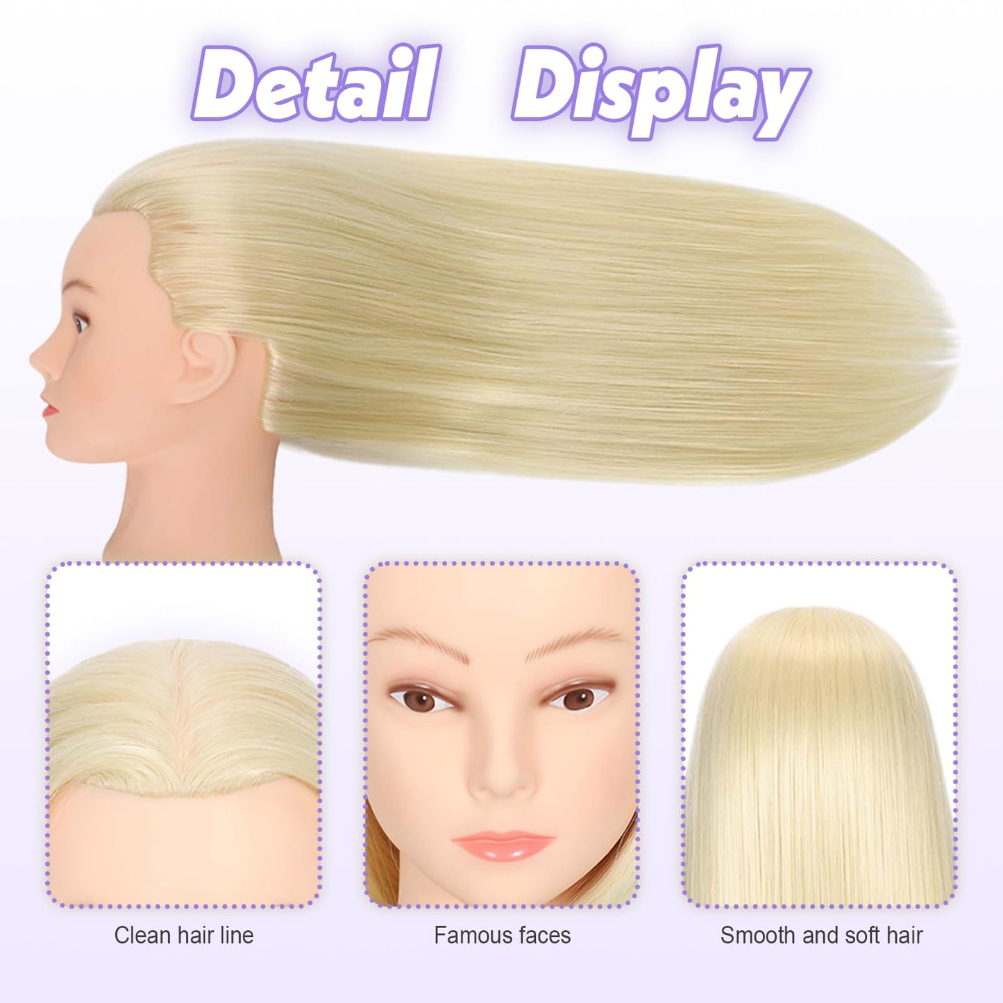 22" MQHIHI Mannequin Head Human Hair Cosmetology Manikin Doll Head with 80% Real Human Hair for Hairdresser Practice Cutting Braiding Hair Styling with Clamp Holder and Tools (Blond)