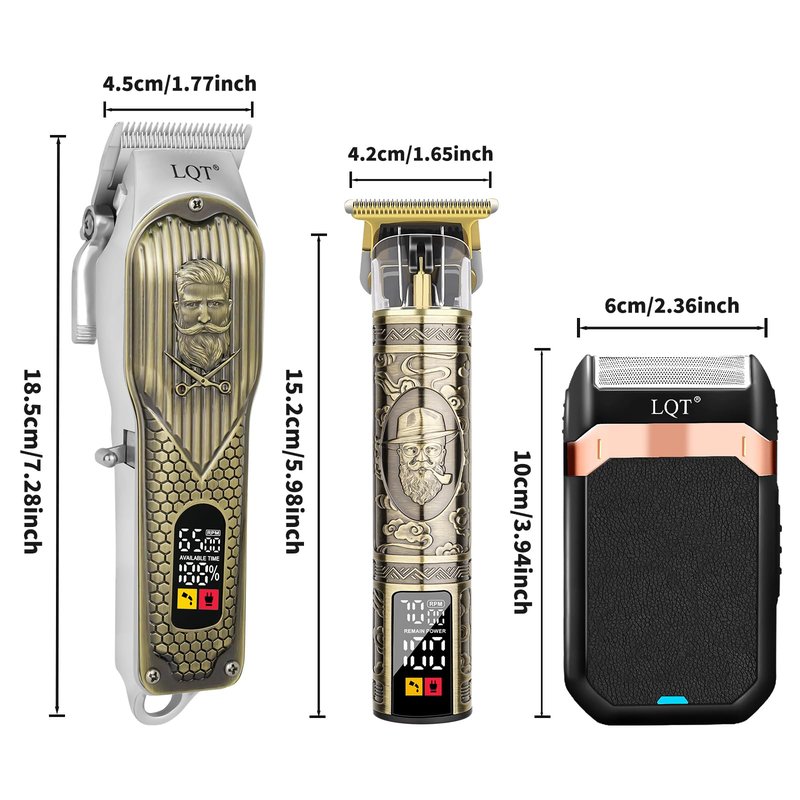LQT Cordless Hair Clippers Set for Men, Professional Hair and Beard Trimmer Kit with LED Display, Foil Shaver, Powerful Motor, Multiple Combs, Bronze, Grooming Gift for Him, Home and Salon,Barber Kit
