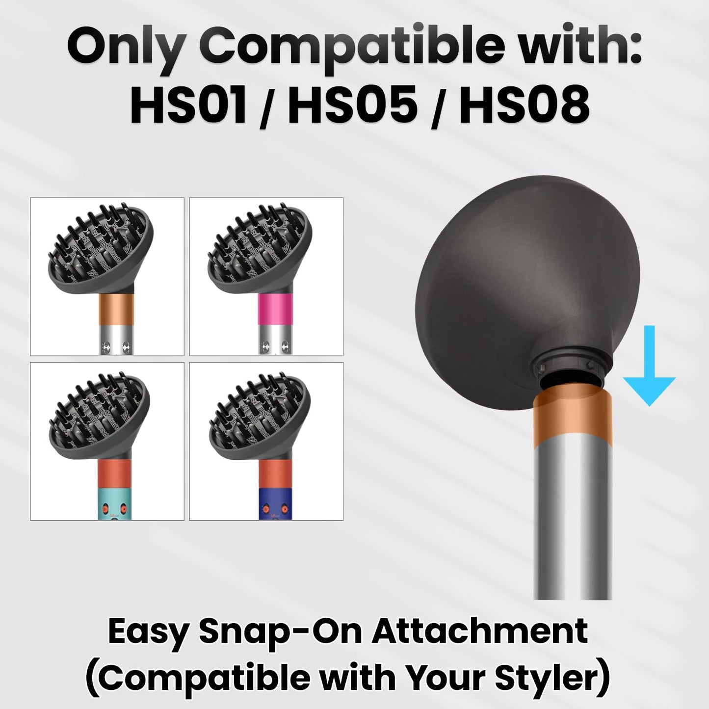 Dotspun Upgraded Large Diffuser Attachment for Dyson Airwrap Styler HS01/HS05/HS08 - Converts to Hair Dryer, Fast Drying Wave & Curly & Thick, Heat Resistant Nylon Fiber Nozzle Attachments (Grey)
