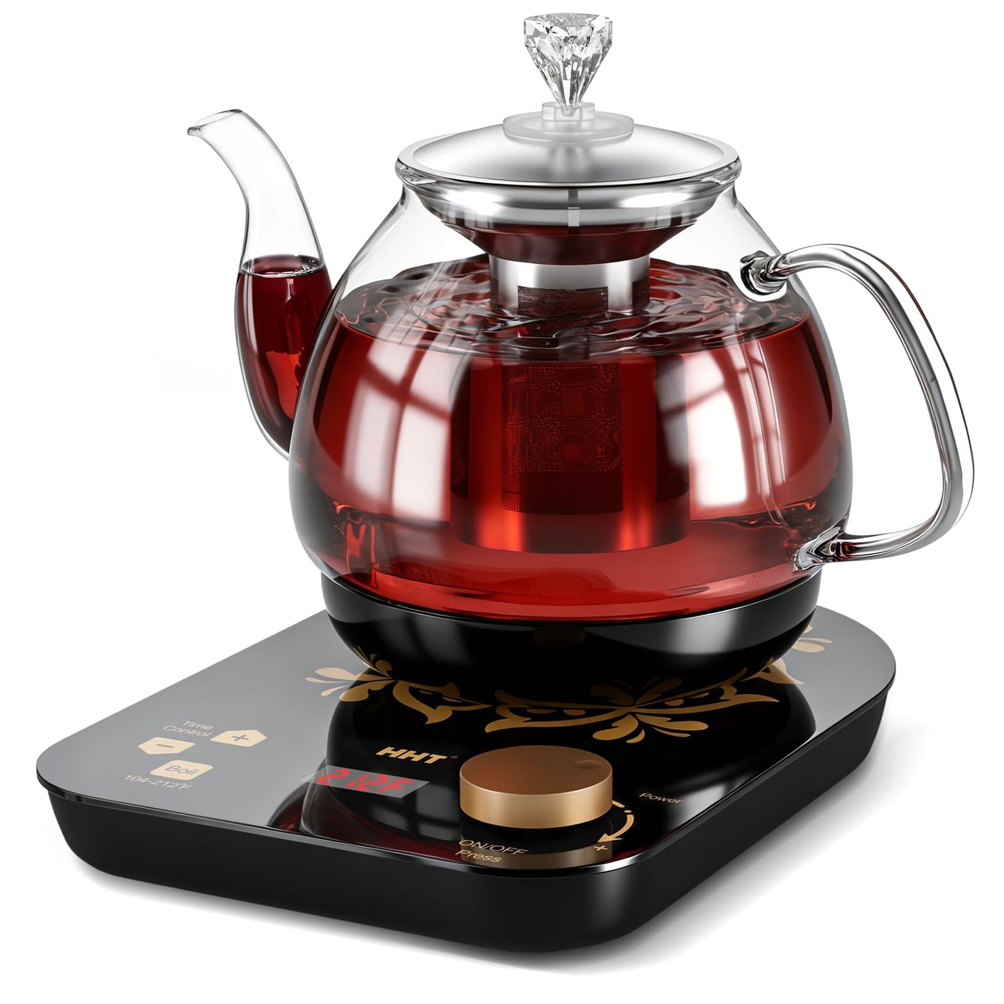 HHT Electric Tea Maker with Infuser, ±1℉ Precise Temperature Control, Glass Electric Kettle for Herbal,Flowers,Fruit Tea and Loose Leaf,BPA-Free,Auto Shut-Off,Brewing Program,Keep Warm,0.8L/27oz Black