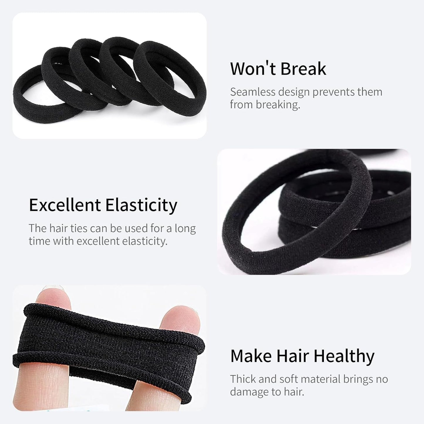 Black Nylon Hair Ties - 100 PCS Elastic No-Damage Bands | Seamless Ponytail Holders for All Hair Types
