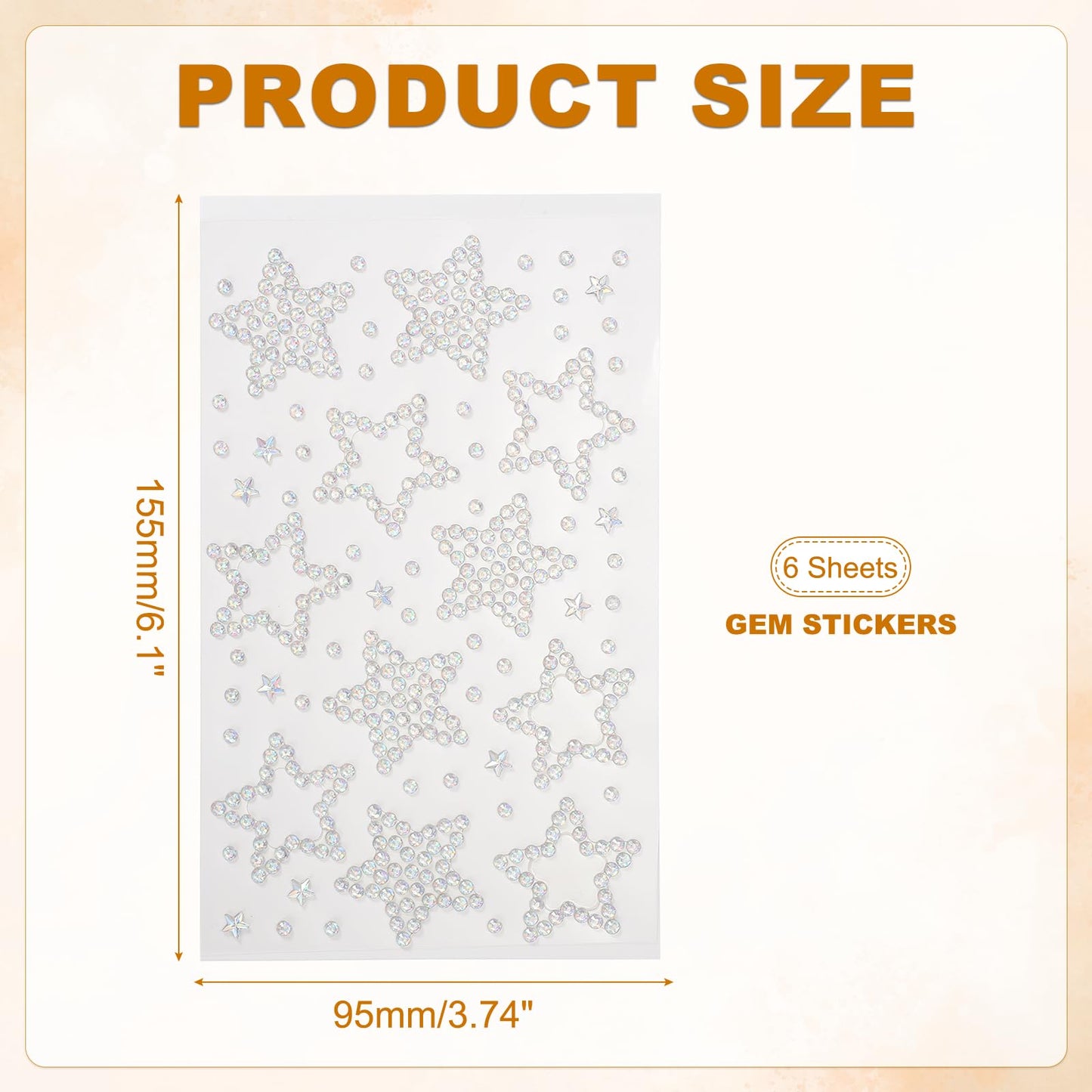 PATIKIL 6Sheets Star Face Gems, Self Adhesive Hair Gems Stickers Face Stickers for Women Eye Hair Body Festival Makeup Rave Accessories, AB Color