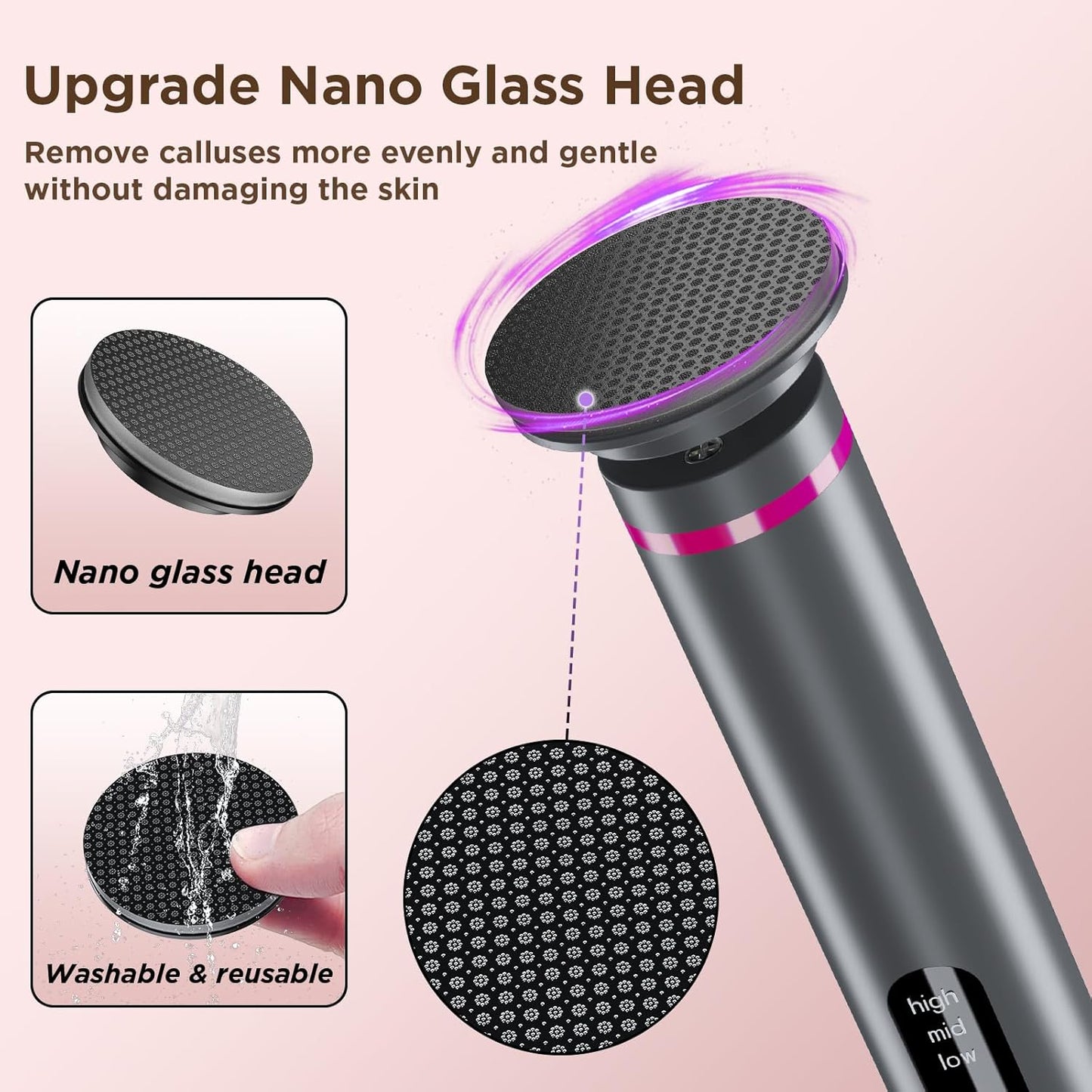 Electric Foot Callus Remover - Nano-Glass Head, 3 Speeds | 60 Sandpaper Discs, 4-Hour Runtime