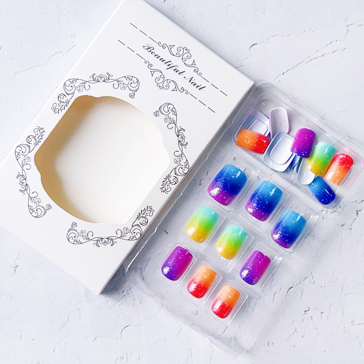 Short Square Press On Nails - Cute Glitter Gradient Full Cover Acrylic Nail Tips | 24PCS for Women