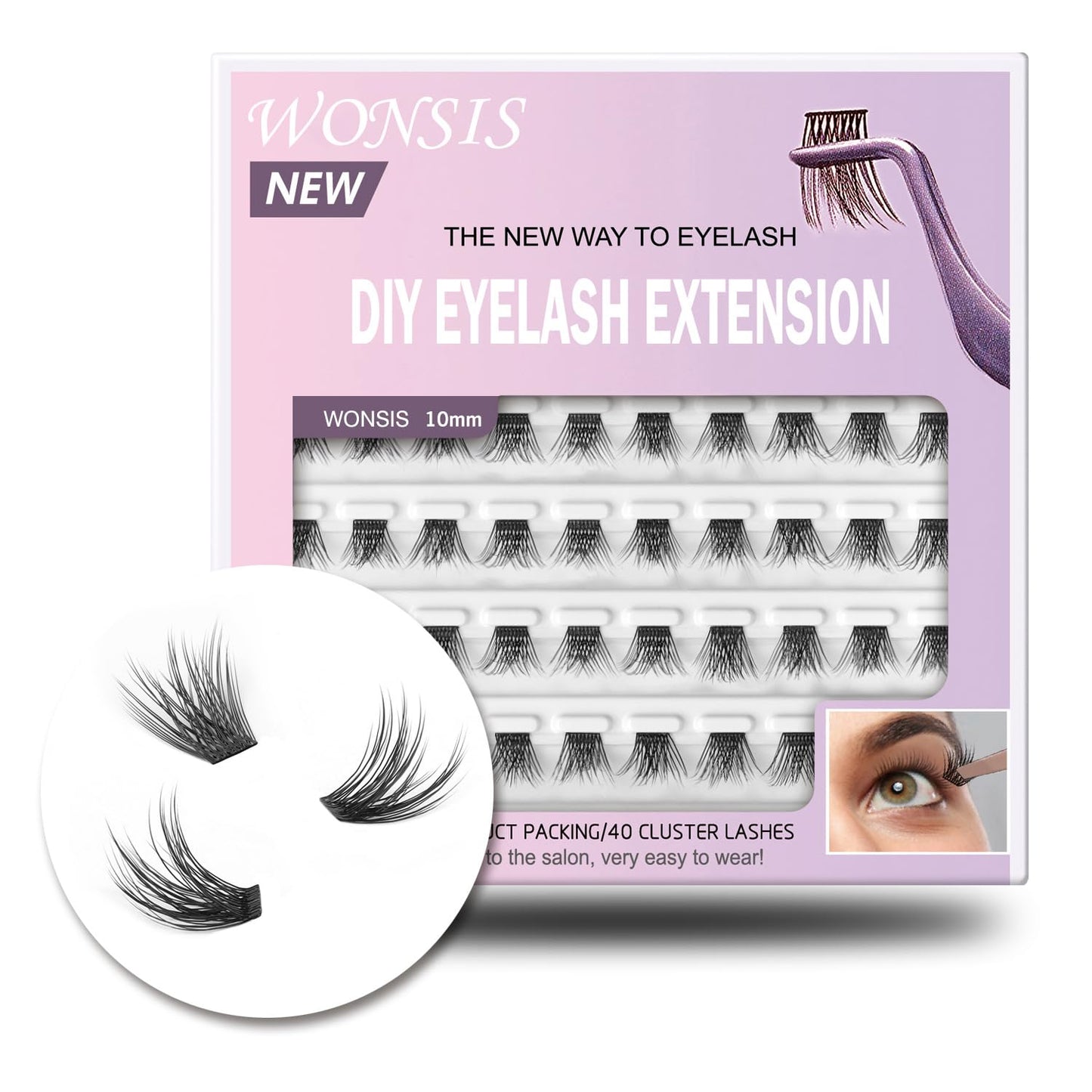 DIY Eyelash Extensions - Reusable Volume Lash Clusters for Natural Wispy Look | C Curl 14mm Pack