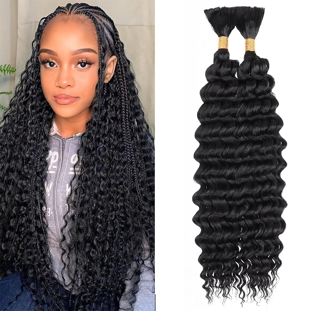 Human Braiding Hair for Boho Braids 110g 22 Inch Curly Boho Human Hair for Braiding Knotless 12A Deep Wave Bulk Bohemian 2 Bundles/Pack Natural Color