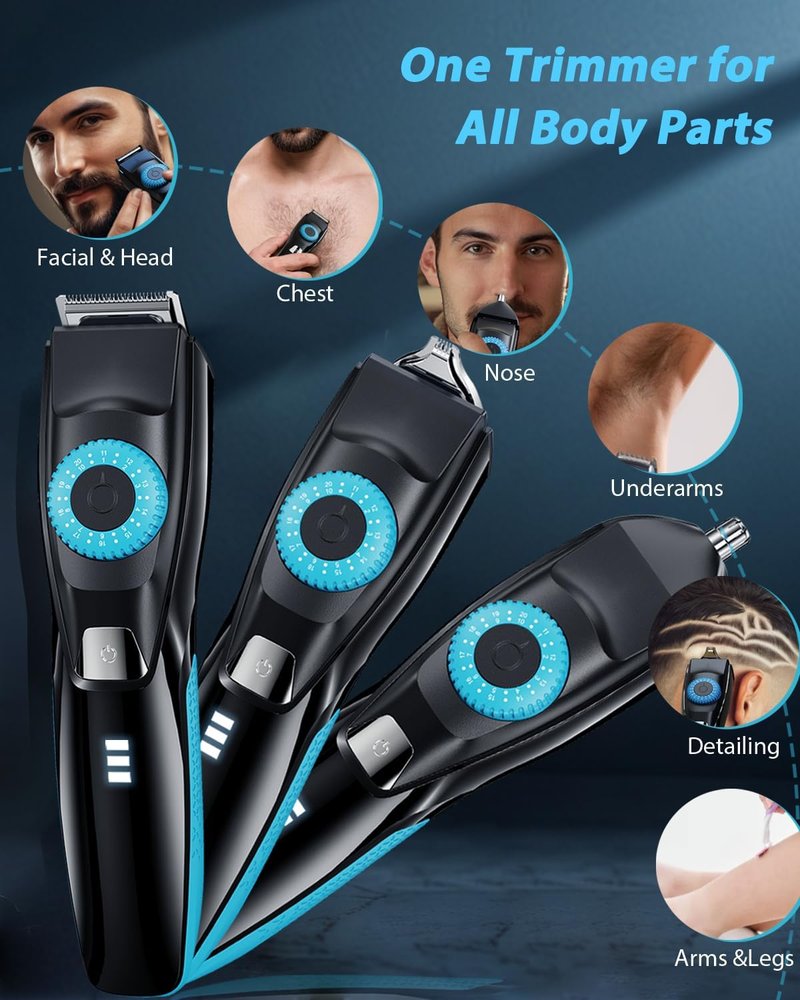 Voukad Beard Trimmer for Men, 120-Min Cordless Runtime, 0.5mm Precision Dial (40 Settings) - Constant Power Motor & IPX7 Waterproof Hair Clipper Kit with Detailer & Nose Trimmer, USB-C Quick Charge