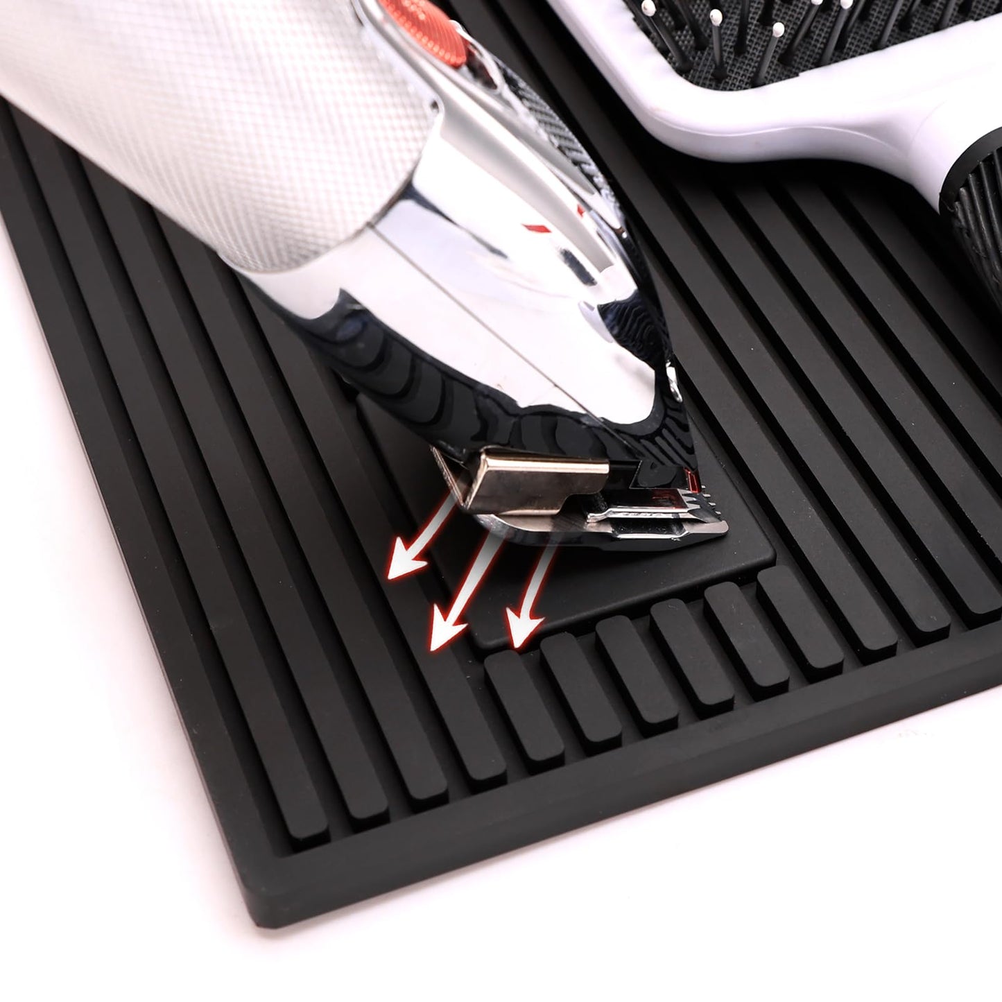 Barber Tools Organizer Mat, Magnetic Barber Mat with 2 Magnetic Slots, Barber Clippers Mat, Magnet Strip Station Pad for Hairstylist