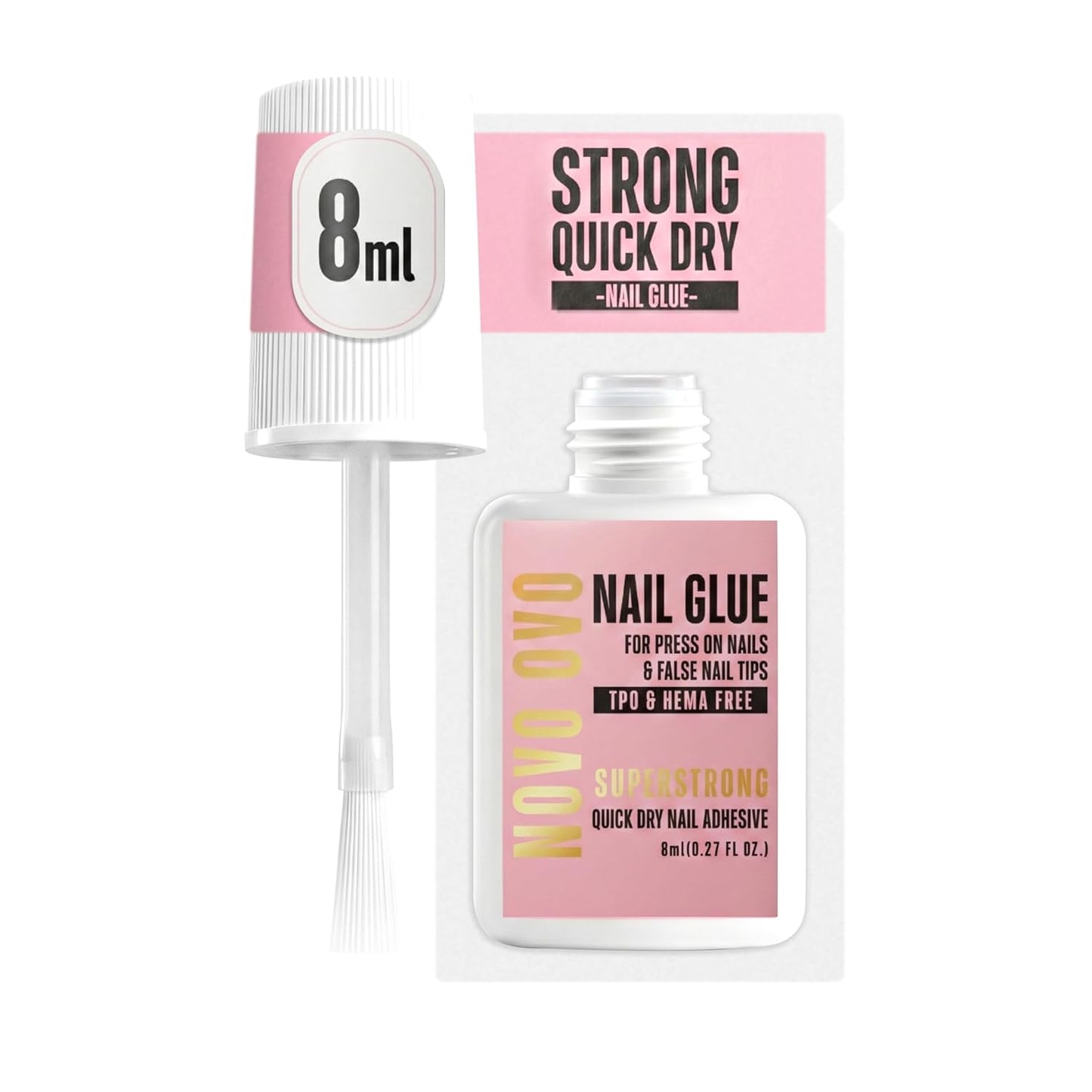 Super Strong Nail Glue - Quick Dry Brush-On Adhesive for Press-On Nails | TPO & Hema Free, 8ml (0.27 fl oz)