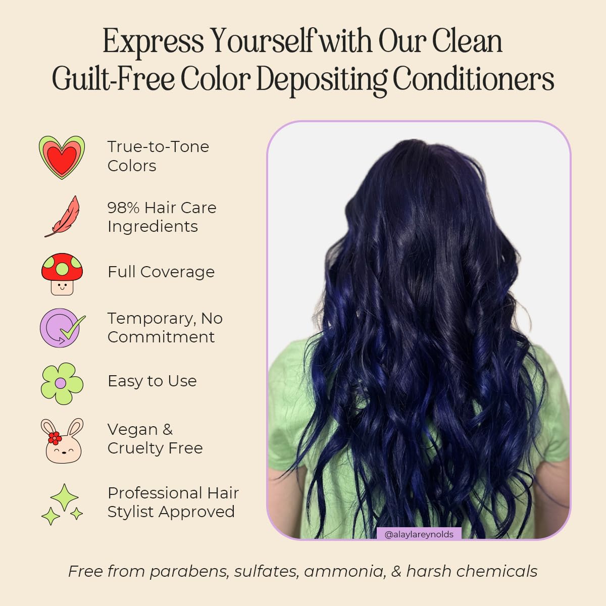 INH Semi Permanent Hair Color - Dark Blue Hair Dye | Vegan Color Depositing Conditioner, 6oz