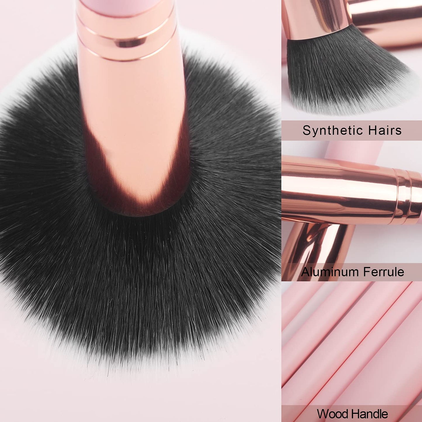 Real Perfection Makeup Brush Set - 16 Premium Synthetic Brushes for Foundation, Eyeshadow & Blush | Pink