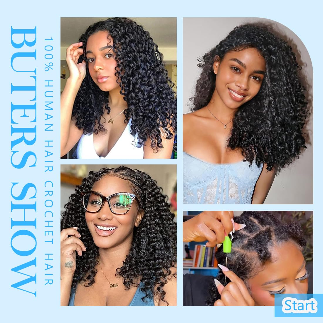 Human Crochet Hair for Black Women 18 Inch 50g Pre-Separated Burmese Curly Feather Human Hair Bundles Invisible Miracle Knots Lightweight Crochet Human Hair Extensions Natural Black