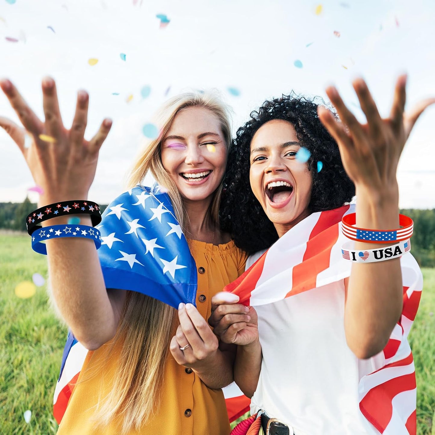 Patriotic Silicone Rubber Bracelets - 144PCS USA Flag Wristbands for 4th of July Party Favors | Memorial Day Decorations