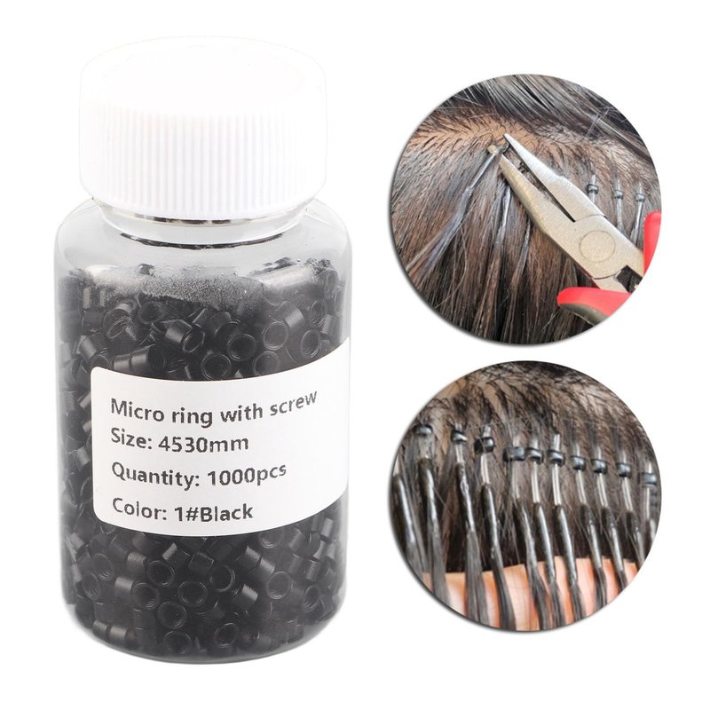 1000 Pcs Aluminum Micro Links Rings 4.5mm Lined Beads Hair Extension Tool (Black)
