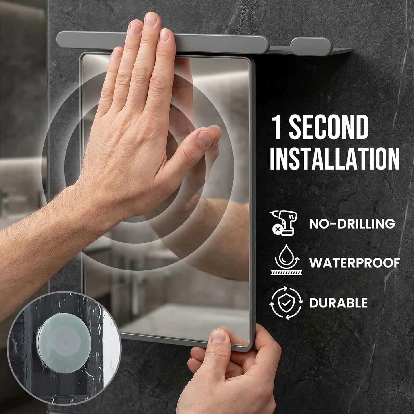 Fogless Shower Mirror for Shaving - Anti-Fog, Wall-Mounted with Powerful Suction | Shatterproof, Grey