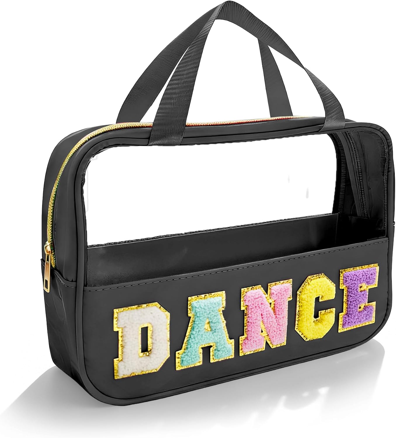 Dance Makeup Bag - Chenille Letter Patch Clear Ballet Cosmetic Bag | Waterproof Nylon, Zippered Handle