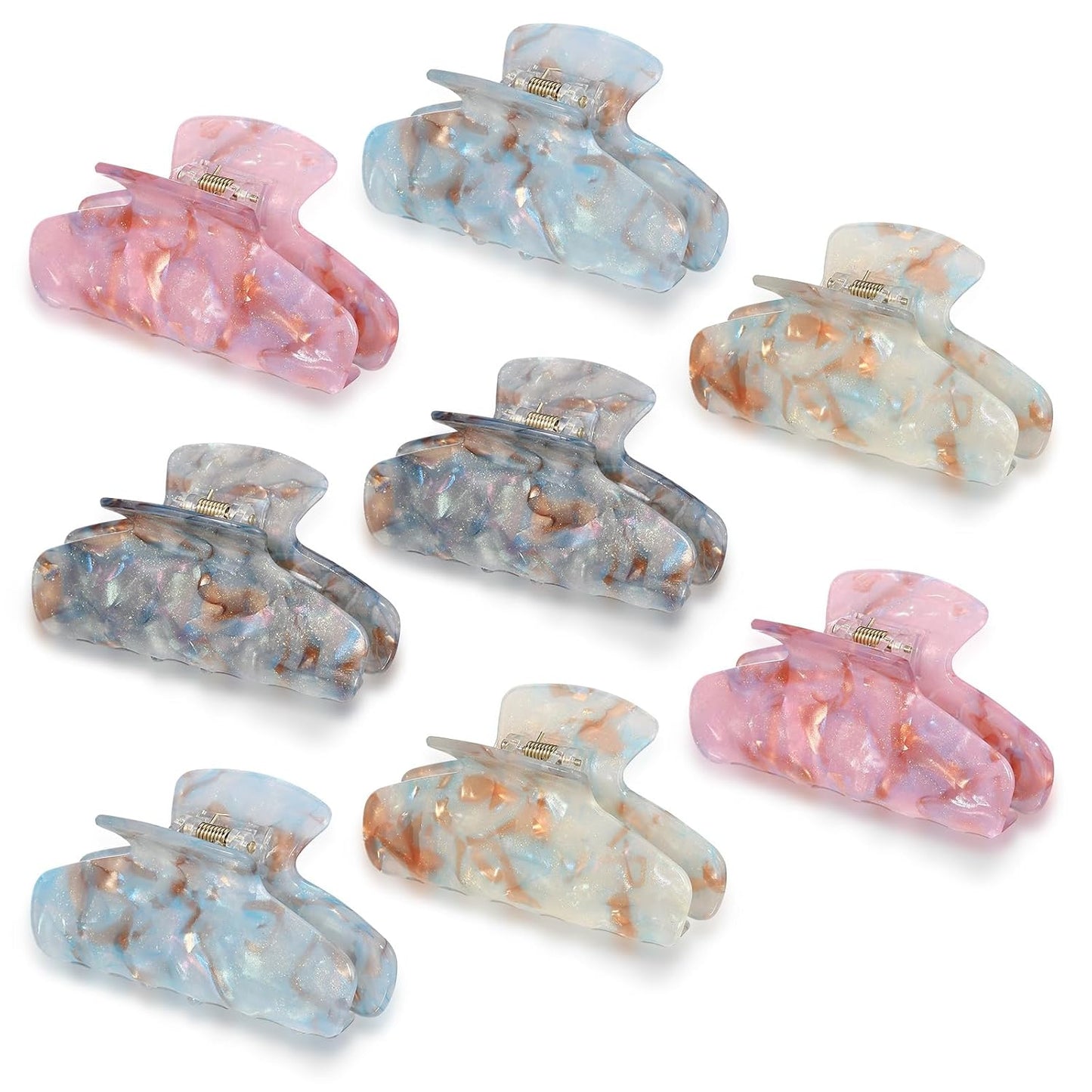 Large Acrylic Hair Claw Clips for Women - 8 Pcs Non-Slip Strong Hold | French Turquoise Color