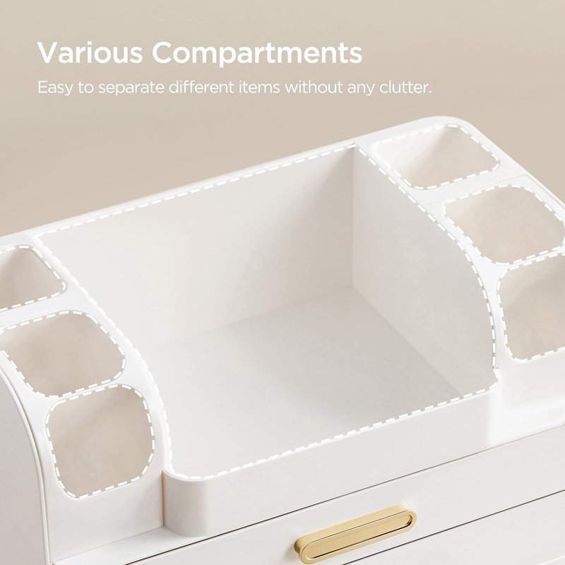 Makeup Organizer for Vanity - Large Bathroom Countertop Cosmetic Storage with Brush Holder | All White
