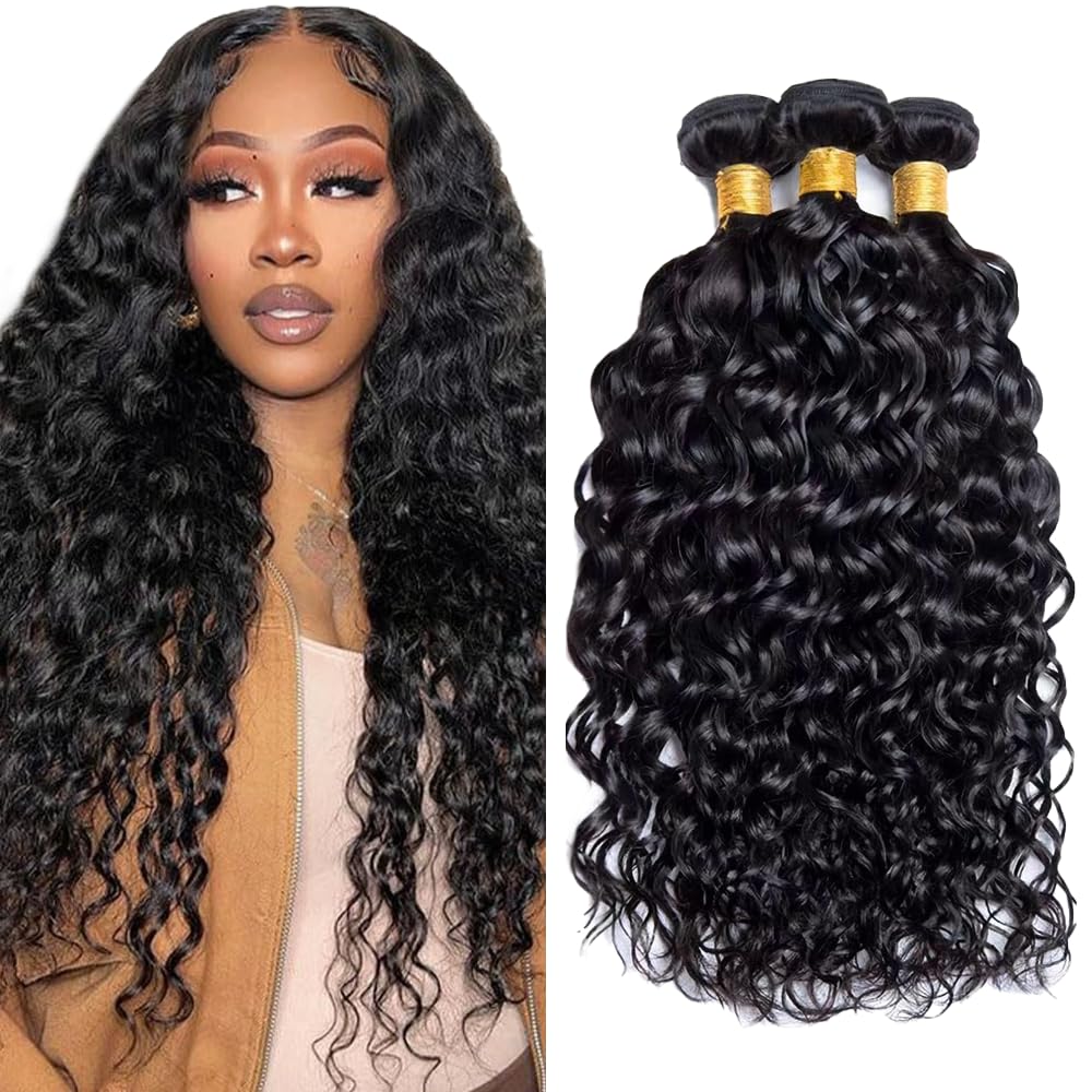 30 32 34 Inch Bundles Human Hair Water Wave Bundles Wet and Wavy Human Hair Bundles Mixed Length Brazilian Virgin 1b Water Wave Bundle Hair Extensions
