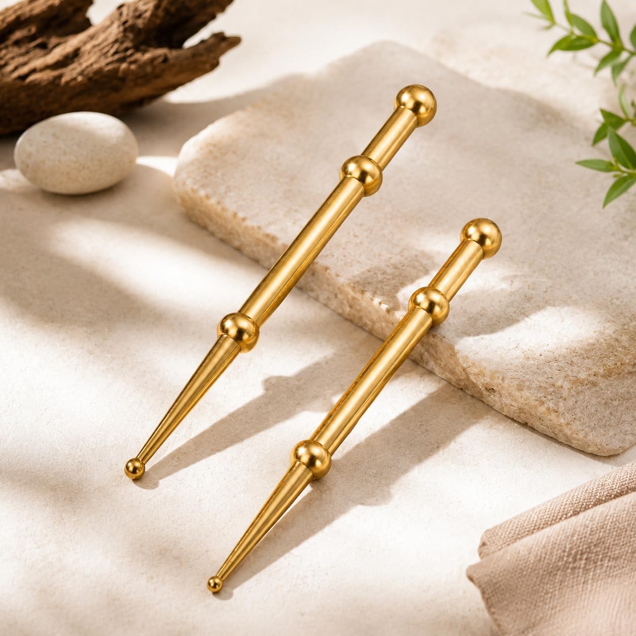 Double Headed Copper Massage Pen - Facial Acupressure Tool Set | 2-Piece Manual Therapy