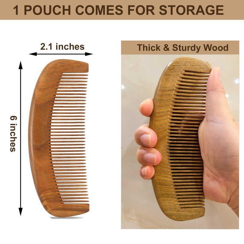 Moreinday Wooden Comb for Hair and Beard, Wood Comb for Scalp Massage and Distribute Oils - Green Sandalwood