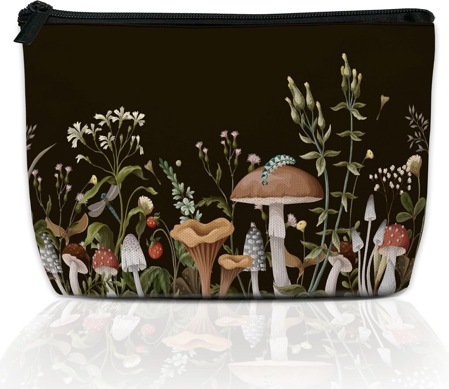 Cosmetic Bag - Mushroom Print Makeup Organizer for Women | Water-Resistant Travel Pouch 9.5x5.9 Inch