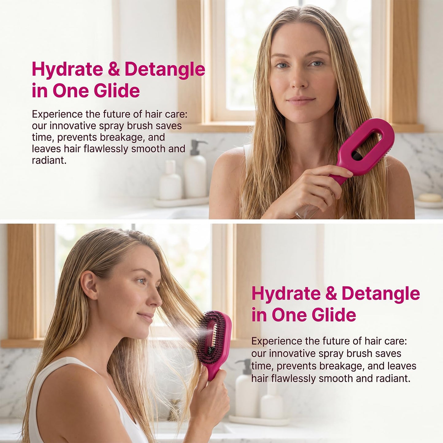 2-in-1 Detangler Hair Brush, With Built-In Mister Spray, Wet & Dry Detangling Brush for Curly, Wavy & Straight Hair | No-Tangle Anti-Frizz Hair Care Brush,Water Reservoir 50ml. (Caramel)