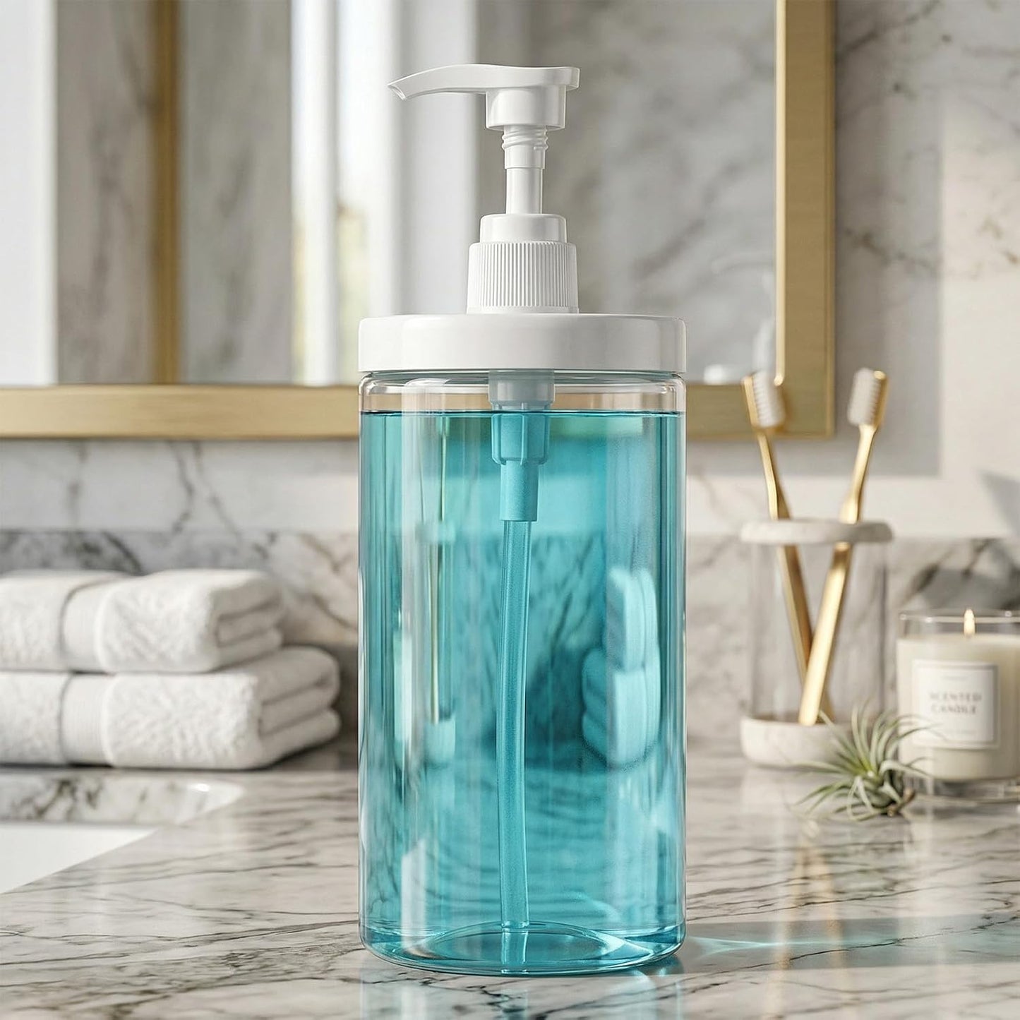 Refillable Pump Bottle Dispenser - 4 Pack 33.8oz Clear PET Plastic Lotion & Shampoo Bottles | Wide Mouth Design for Easy Filling