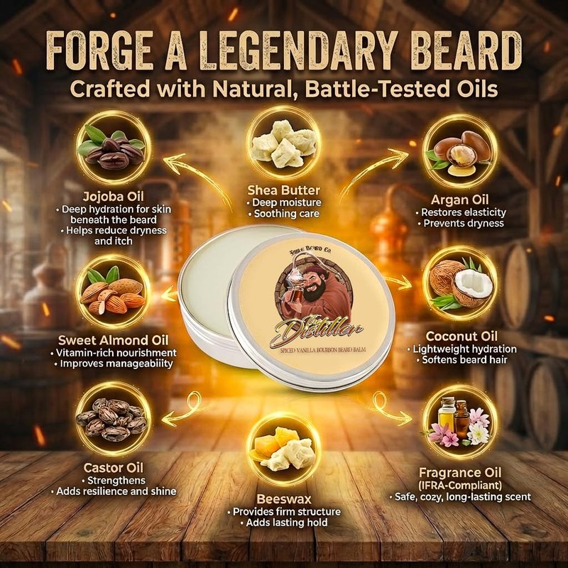 Fable Beard Co. Beard Balm - The Distiller, Mulled Spices, Aged Bourbon, and Deep Barrel Woods, Natural Beard Balm for Men with Jojoba & Argan Oils, Beard Conditioner, Made in USA (2 Fl Oz)