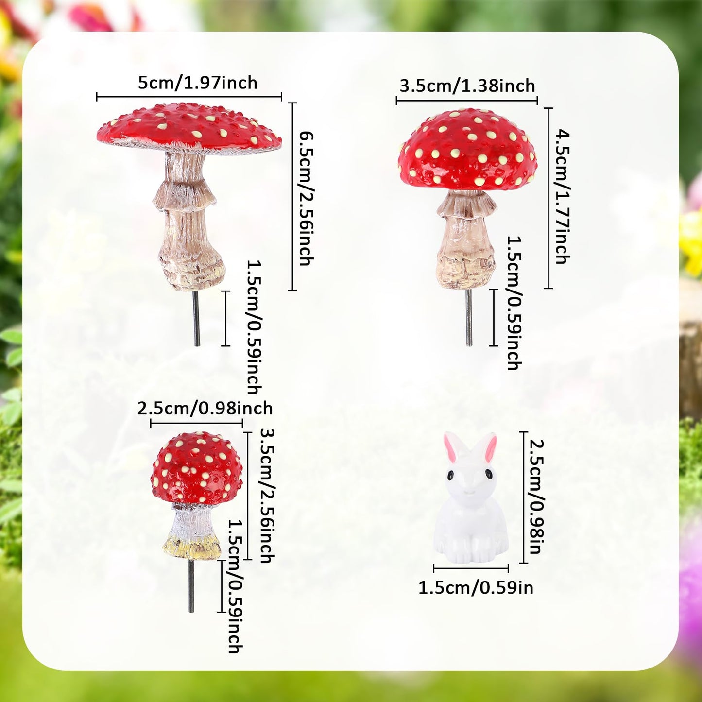 BRIOYHA 3-Piece Glow in The Dark Mushroom with 2 Bunny Statues – Outdoor Garden Decorations for Yard Pathway Landscape, Spring Easter Lawn Ornaments