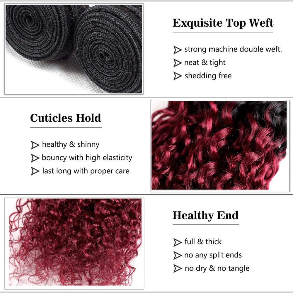 1B99J Human Hair Bundles Burgundy Water Wave Bundle Brazilian Unprocessed Virgin Hair 3 Bundles 18 20 22 Inch 1B99J Bundle Hair Extensions