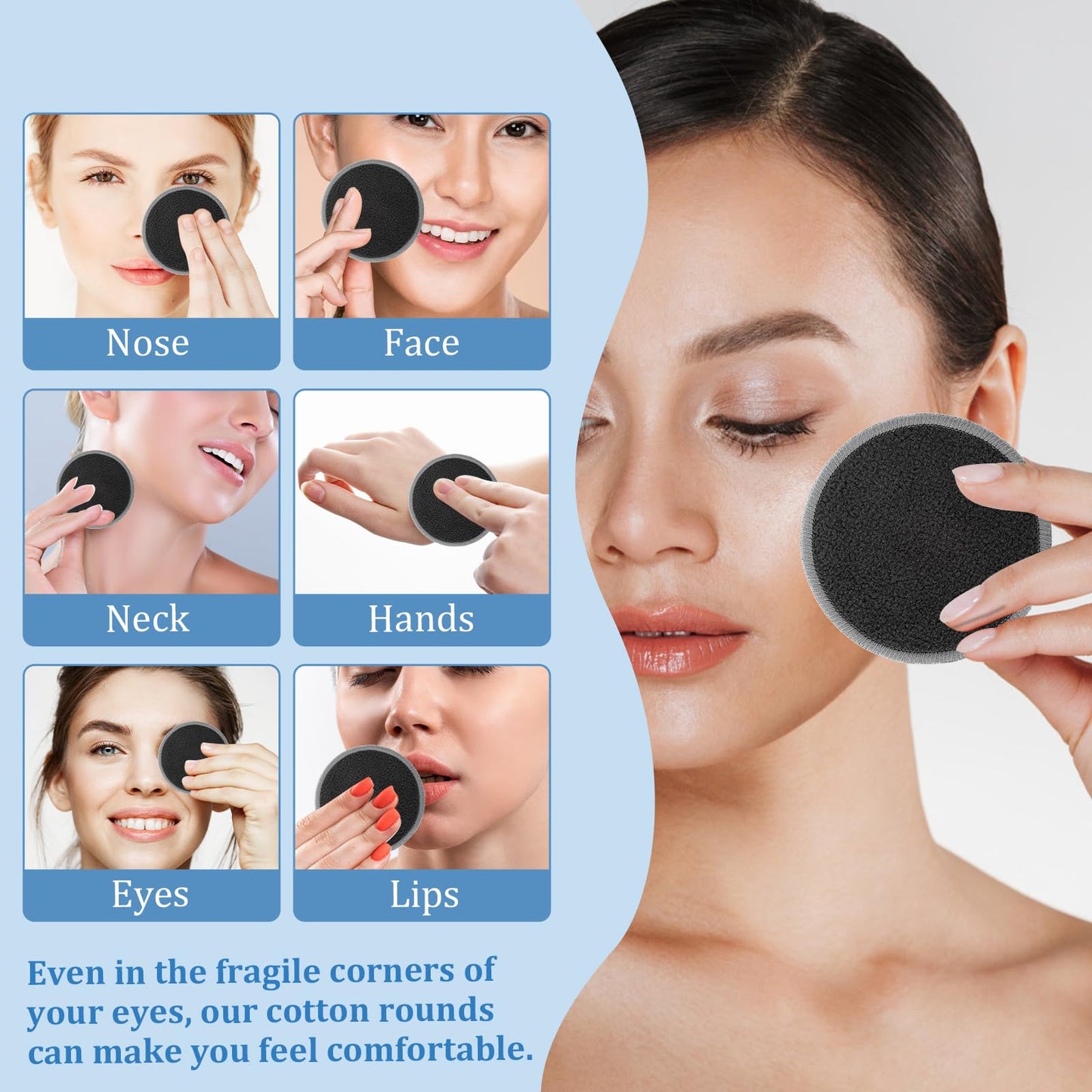JIEYAO 24Pcs Reusable Makeup Remover Pads for Face, Soft Microfiber Makeup Remover Cloths with Mesh Bag Washable Rounds Toner Pads