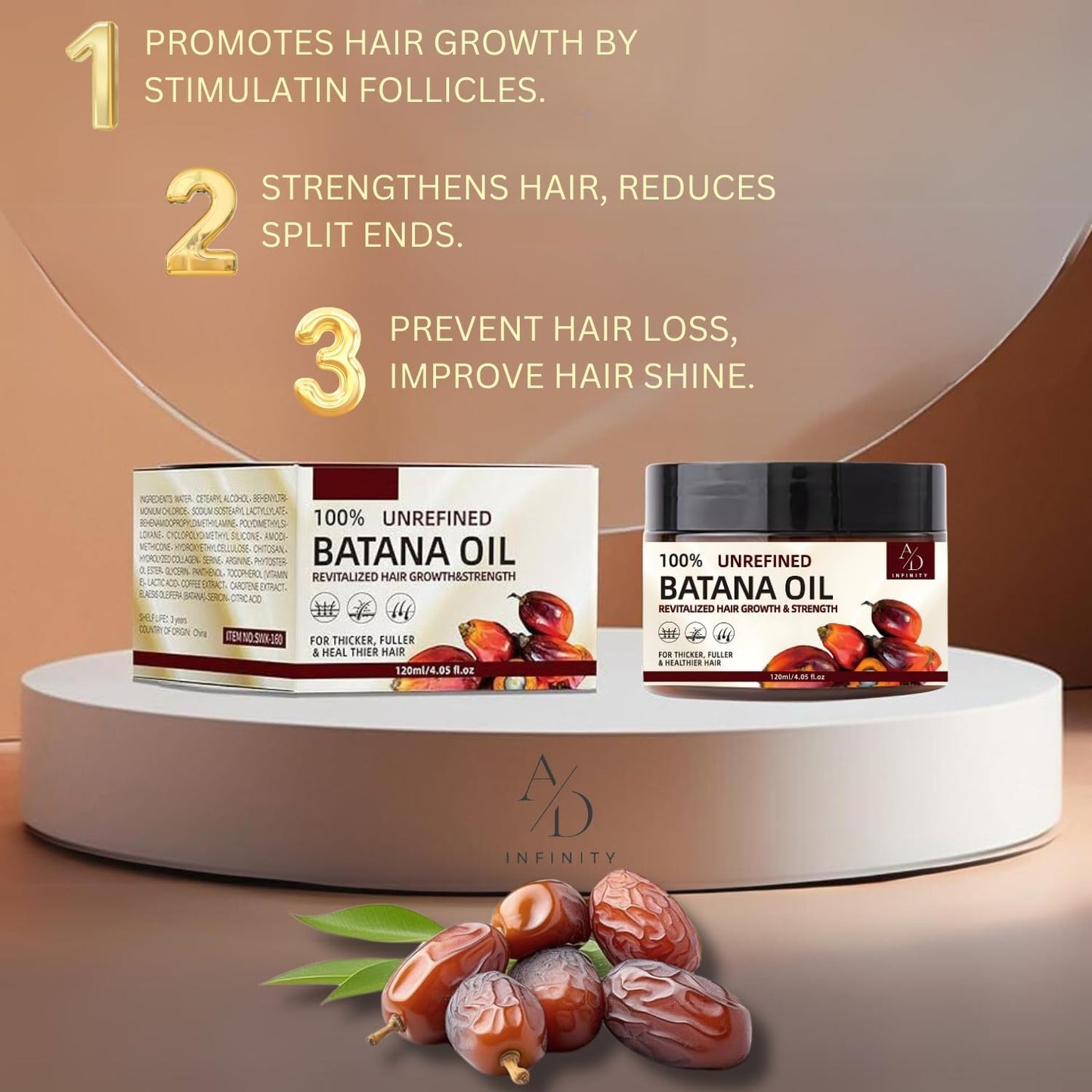 Raw Batana Oil for Hair Growth - Organic Pure Formula with Keratin & Coffee Extract | 4oz
