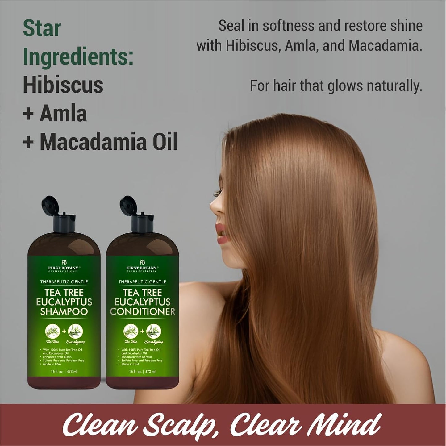 Tea Tree & Eucalyptus Shampoo and Conditioner Set | Clarifying Scalp Care with Activated Charcoal & Biotin - 16 fl oz x 2