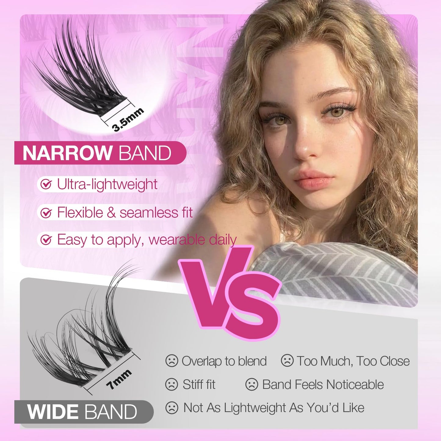Yawamica Natural Lash Clusters DIY Eyelash Extensions, 8-14mm Short Wispy Eyelash Clusters CC Curl Individual Lashes with Soft Thin Band, Salon-Level Look for Everyday Wear