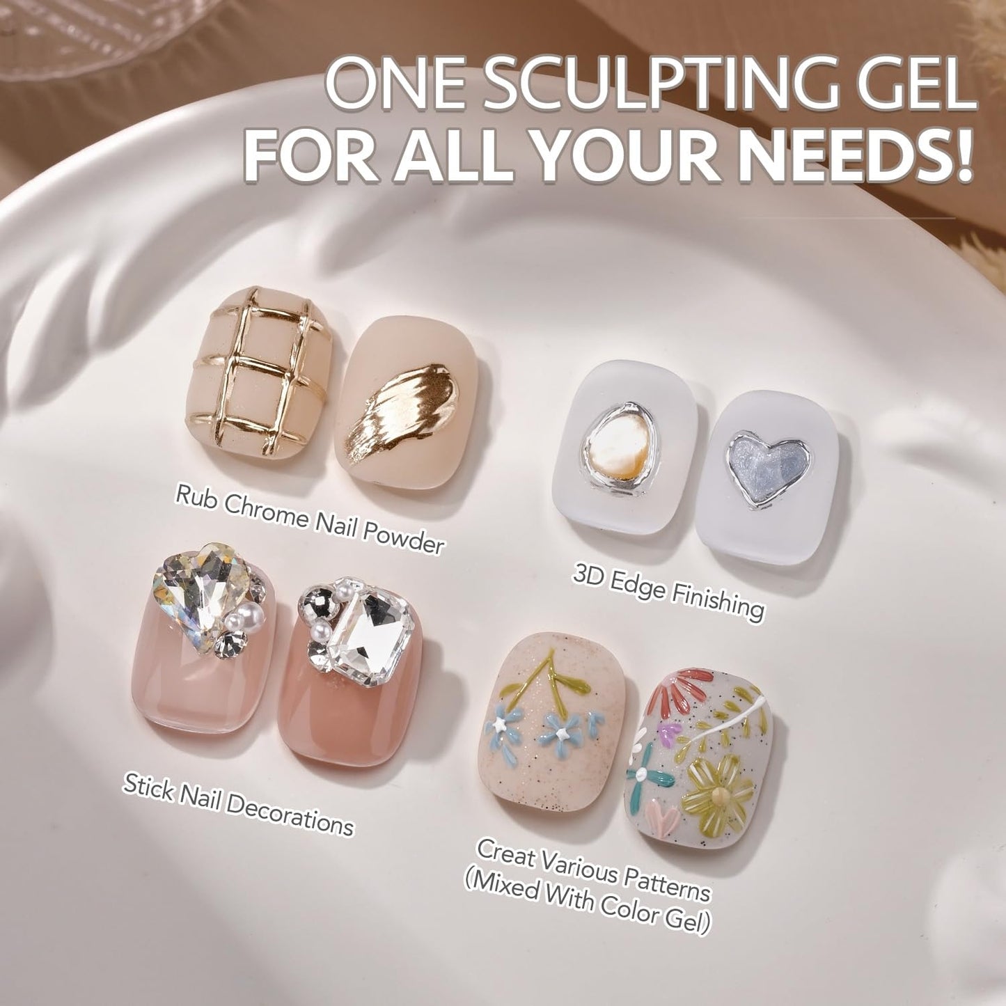 3D Sculpting Gel for Nail Art - Semi-Solid Modeling Gel for Chrome Powder & Rhinestones | No Wipe