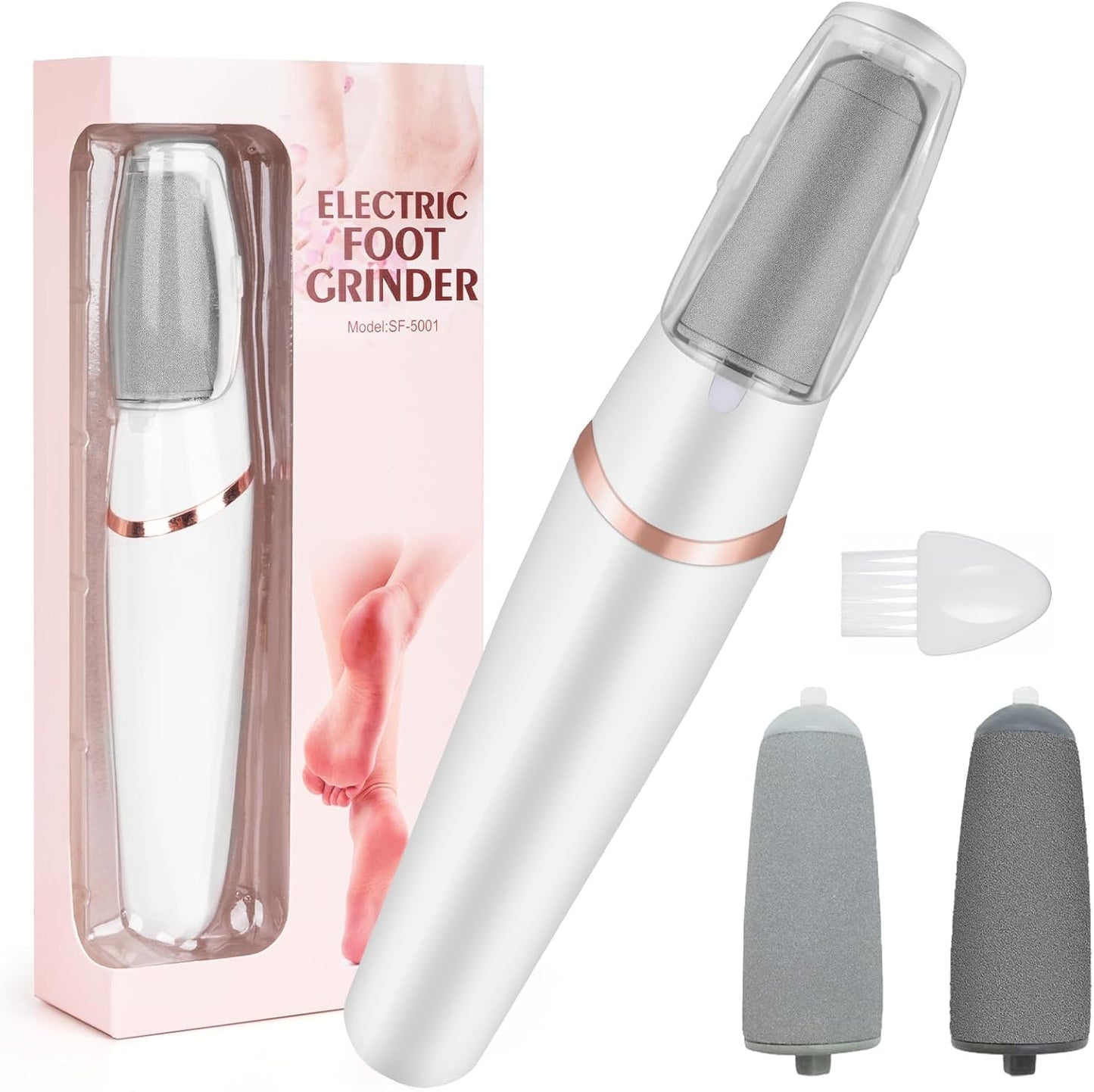 Electric Foot File - Professional Callus Remover with 2 Grinding Heads & Cleaning Brush | Ideal for Dry, Cracked Skin