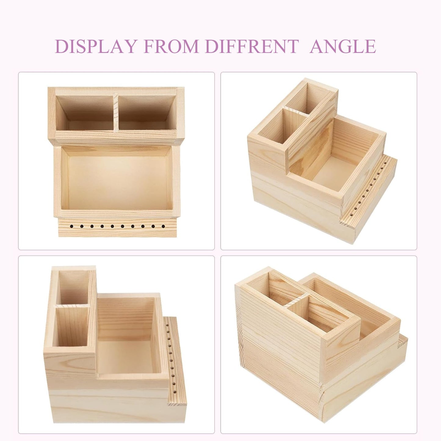 Beavorty Nail Tool Organizer Wooden Desktop Storage Box 4.84X4.52X3.93In Manicure Drill Bit Holder and Makeup Brush Container for Office and Home