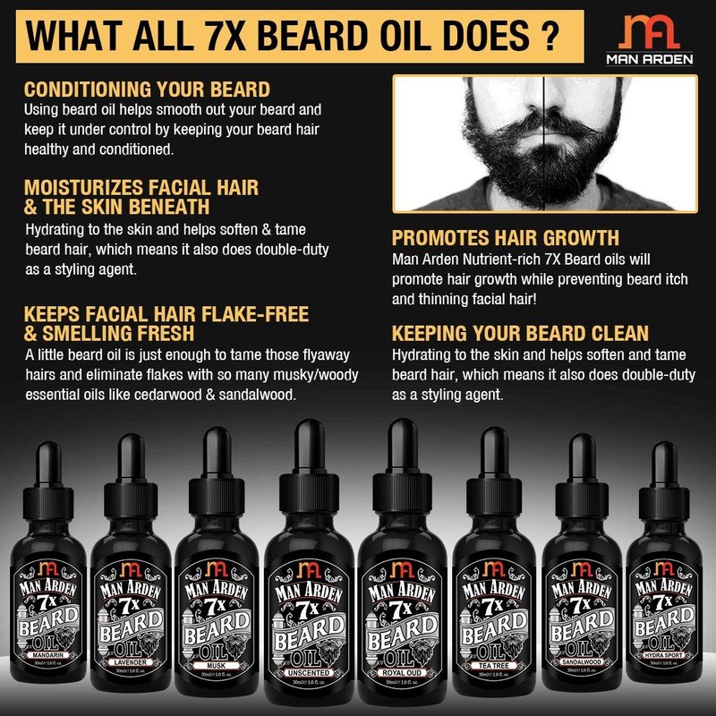 Man Arden 7X Beard Oil (Lavender) 30ml, 7 Premium Oils For Beard Growth & Nourishment